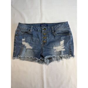 Blue Spice Denim Shorts Juniors Size 9 Distressed Light Wash Button Fly Raw Hem